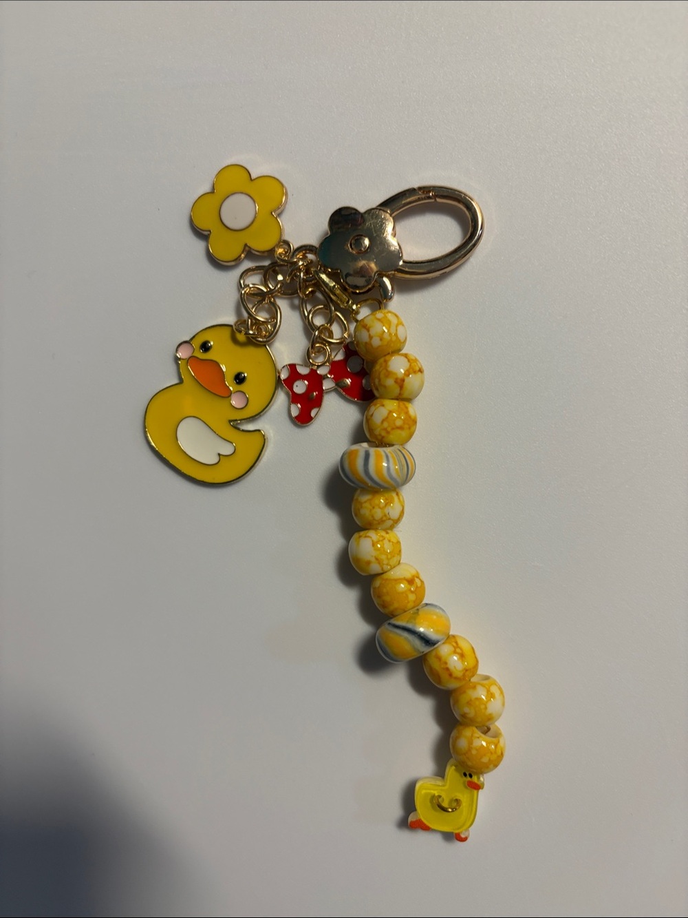 Yellow Duck purse Charm or Keychain with Flower & Bead Accents